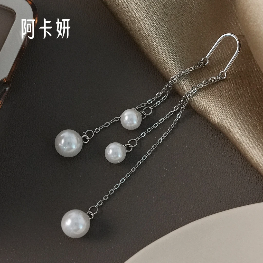 阿卡妍 925银耳饰 超仙流苏大小珠珠耳钉长款气质百搭时尚女耳饰