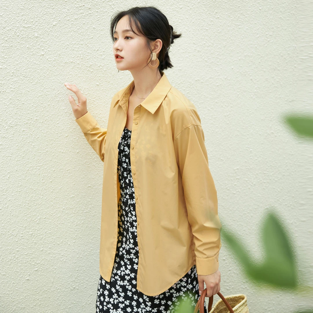 茵曼｜【不易皱通勤白衬衫】春夏时尚百搭长袖衬衣气质法式上衣女