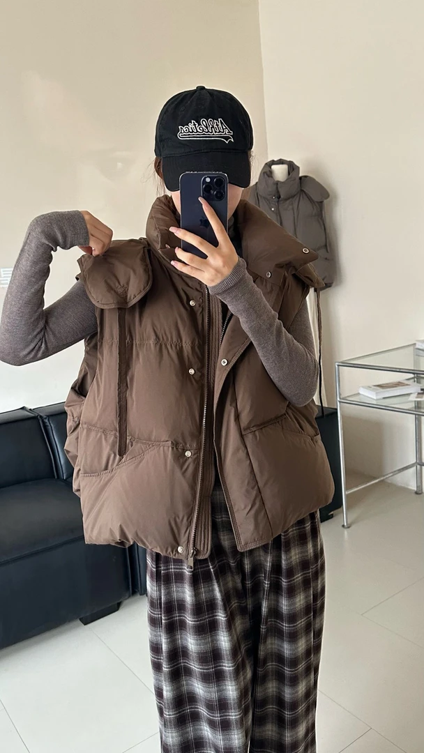 【502咖】白鸭绒羽绒服冬季外套羽绒马甲女装时尚连帽宽松韩版休闲