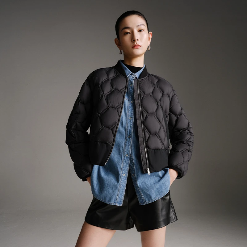 【羽绒服】艾诺丝雅诗90白鸭绒拼接立体棒球羽绒服41010011