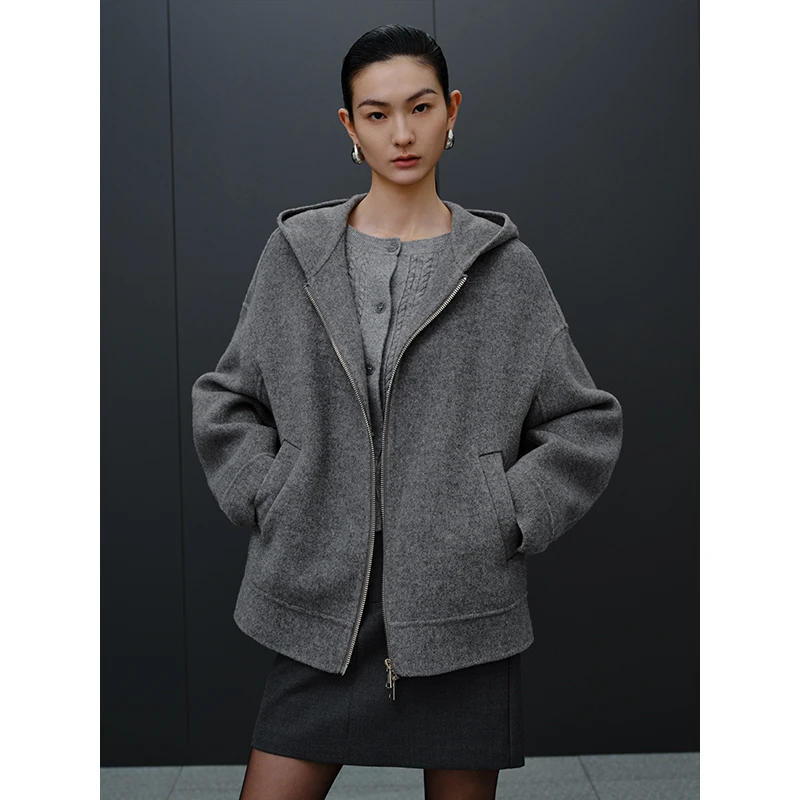 【外套】艾诺丝雅诗 高品质休闲连帽毛呢卫衣外套41022322