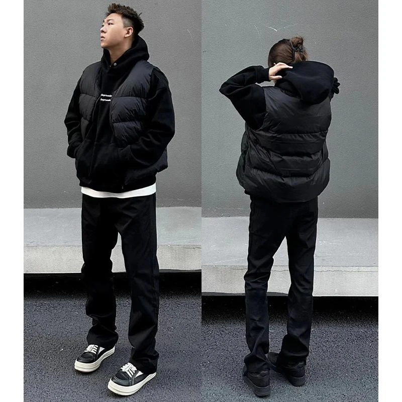 纯色宽松百搭情侣装无袖棉服男款秋冬季美式街头休闲潮牌马甲外套