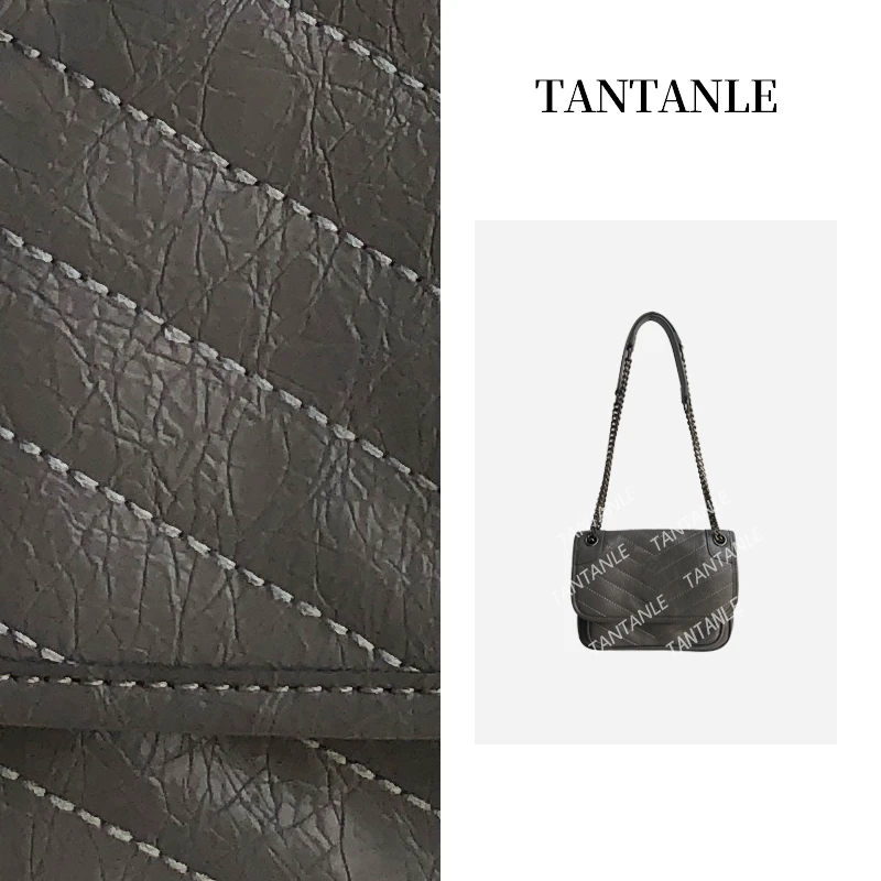 高定单肩腋下斜跨时尚经典女包流浪包带字灰色