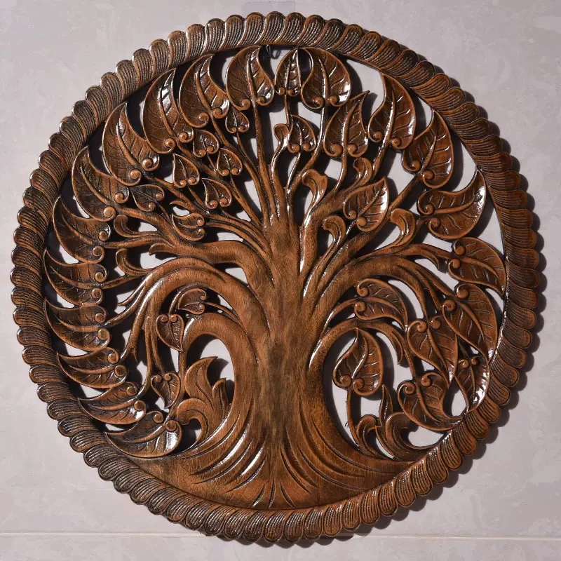 新中式客厅木雕挂件东南亚泰式墙上装饰泰国玄关墙面挂饰招财树