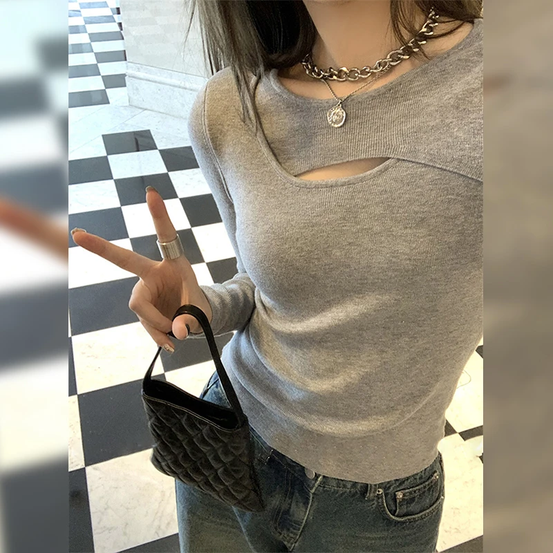 打底衫女早春高级感2023年新款辣妹长袖t恤内搭上衣纯色不规则