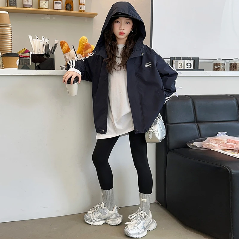 女童甜酷风休闲蝴蝶结外套2024新款秋季中大童运动洋气冲锋衣夹克