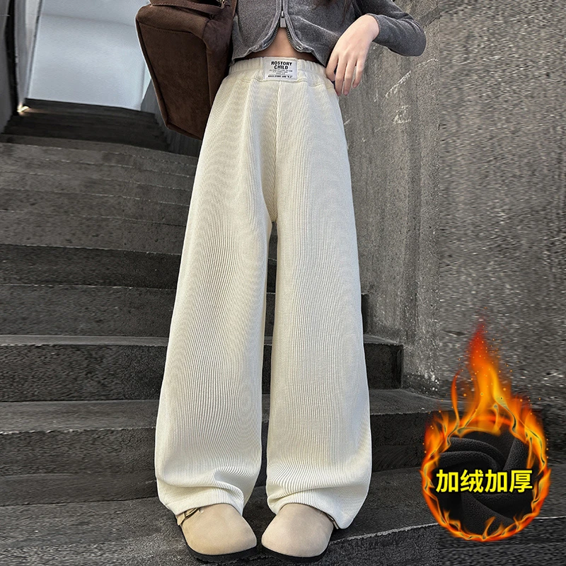 女童阔腿裤垂感加绒冬季裤子2024新款中大童直筒窄版休闲裤潮女孩