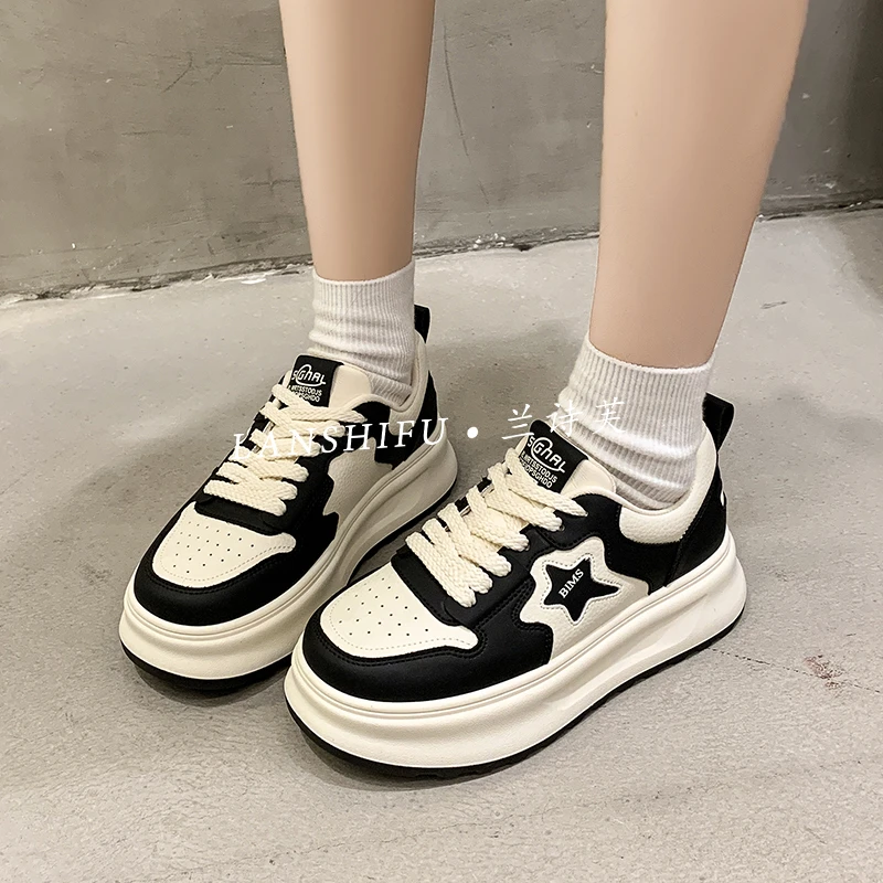 ☆兰诗芙★星星板鞋2025年春季新款熊猫鞋厚底休闲百搭女鞋休闲鞋