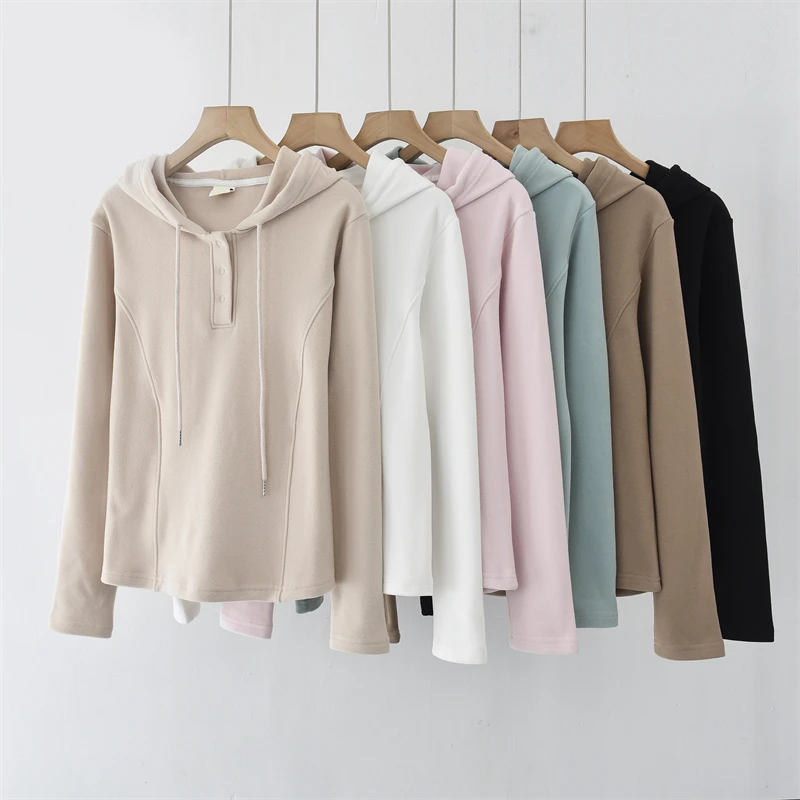 德绒秋冬新款卫衣女加绒连帽宽松时尚长袖T恤保暖外套叠穿打底衫