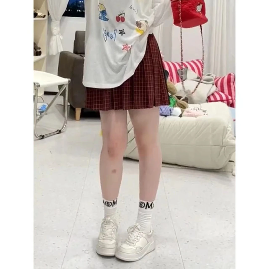 晶咕【怪奇物语】复古美式格子双腰带百褶裙减龄显瘦