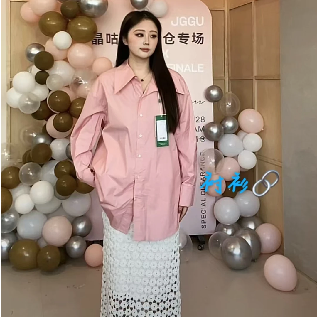 晶咕宽松条纹纯色叠穿衬衫长袖气质百搭简约韩版