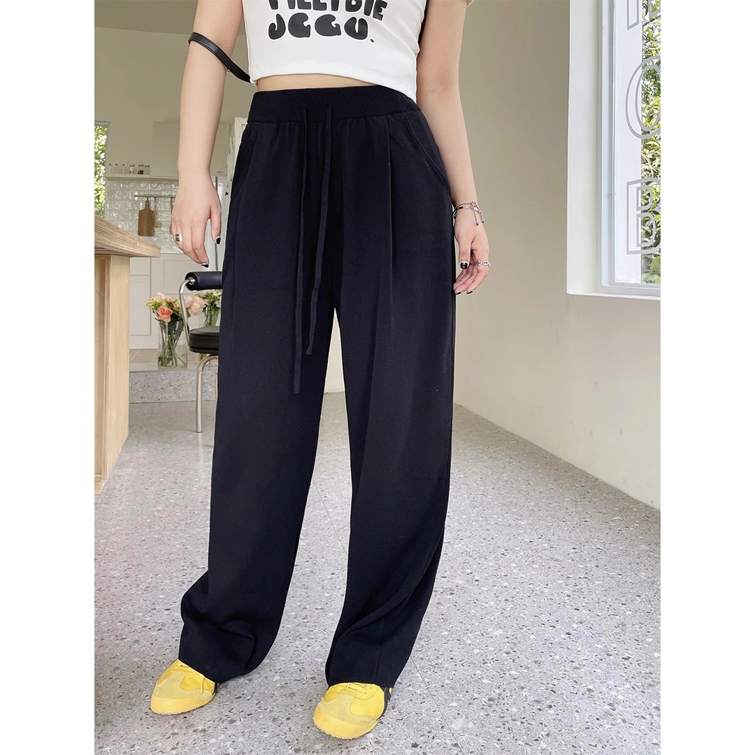 晶咕白标~自由方程式～双曲直筒针织裤日常显瘦高腰宽松