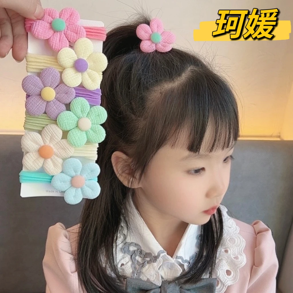 春夏新款彩色花朵蝴蝶结高马尾丸子头头绳毛巾圈发绳