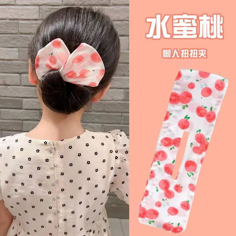 魔术扭扭夹懒人女童蝴蝶结盘发器水蜜桃发饰宝宝甜美儿童头饰可爱