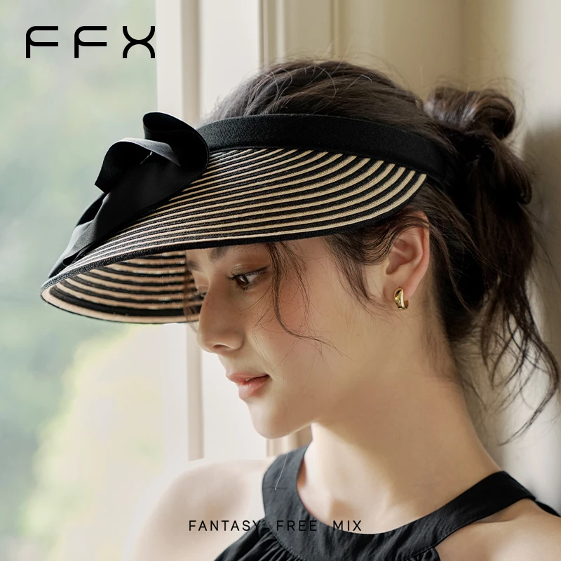 FFX夏奈的花园轻盈蝴蝶结防晒空顶帽春夏遮阳帽时尚小香风太阳帽