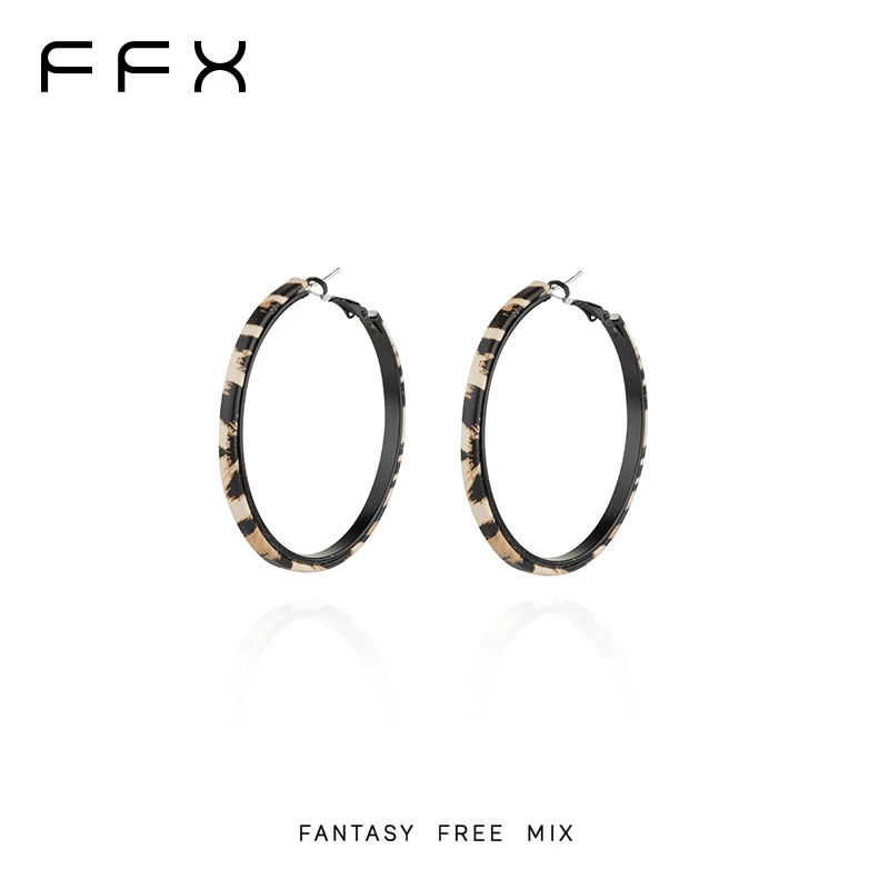 铜合金耳饰 弗弗西FFX【时髦】复古皮质豹纹大耳圈耳环
