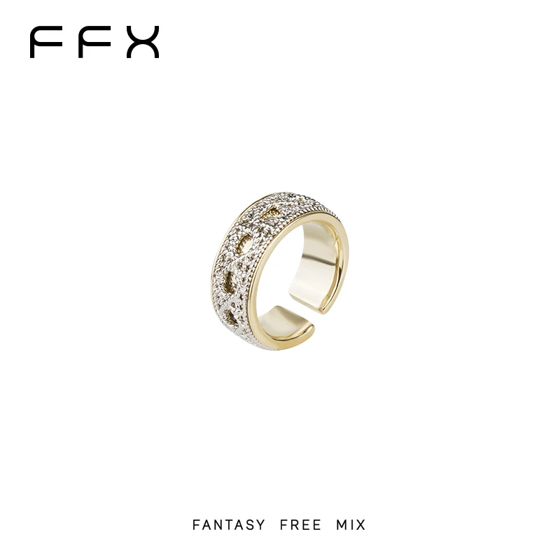 铜合金戒指 弗弗西FFX【天空之镜】静奢风金银双色精致开口戒