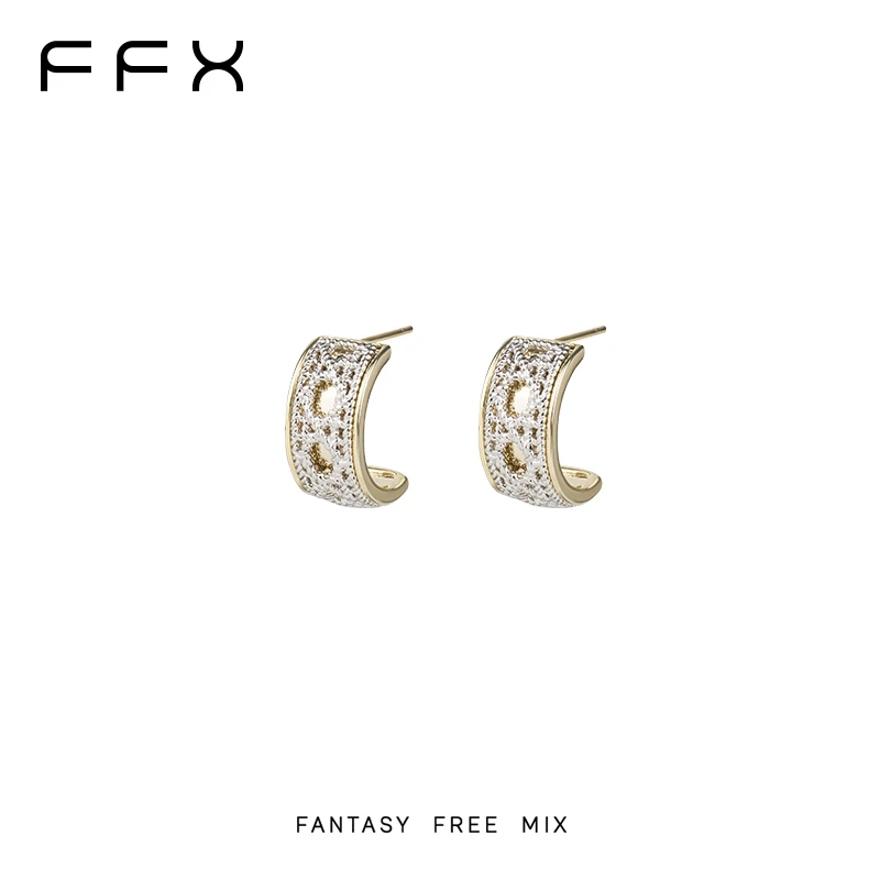 铜合金耳饰 弗弗西FFX【天空之镜】静奢风金银双色精致耳圈