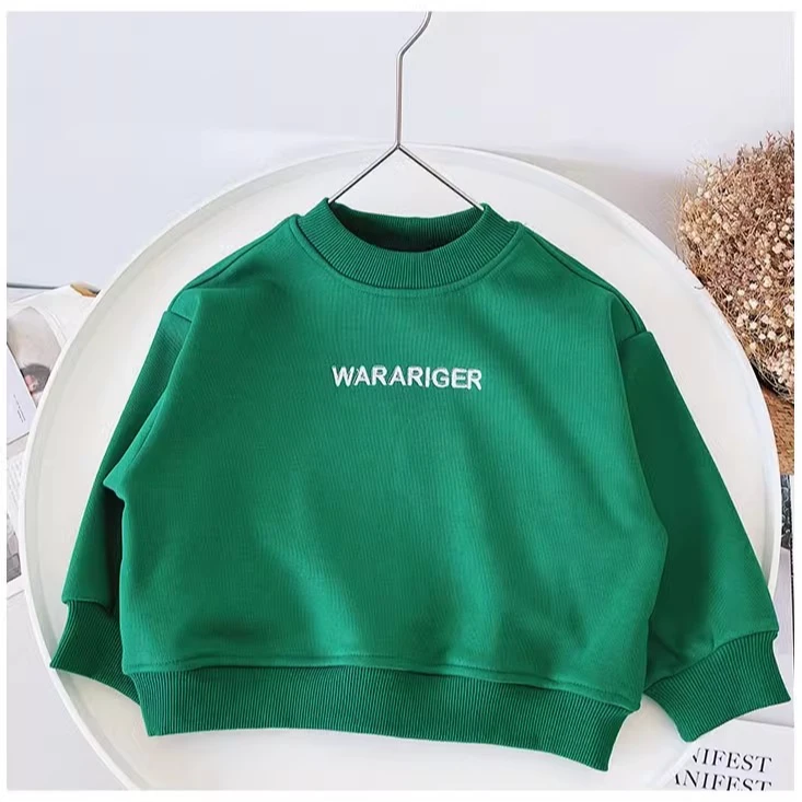 童装新款潮男童撞色字母卫衣儿童冬装加绒保暖上衣