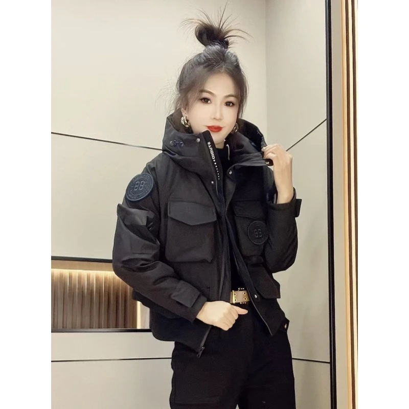 冬季连帽短款派克服小个子女生棉衣加厚夹棉冲锋衣保暖丝绵棉服女