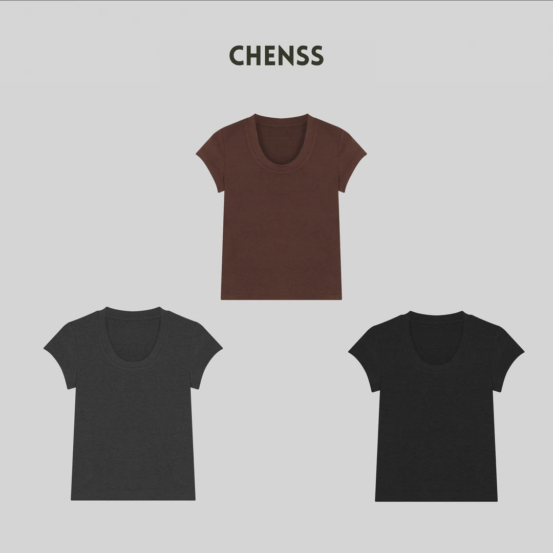 陳33 U领【莱赛尔天丝+绵羊毛】 小飞袖设计感气质T恤7952