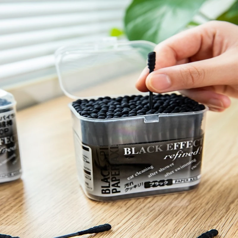 日本螺旋双头棉棒黑色棉签棒挖耳掏耳棒耳勺脱脂化妆棉棒