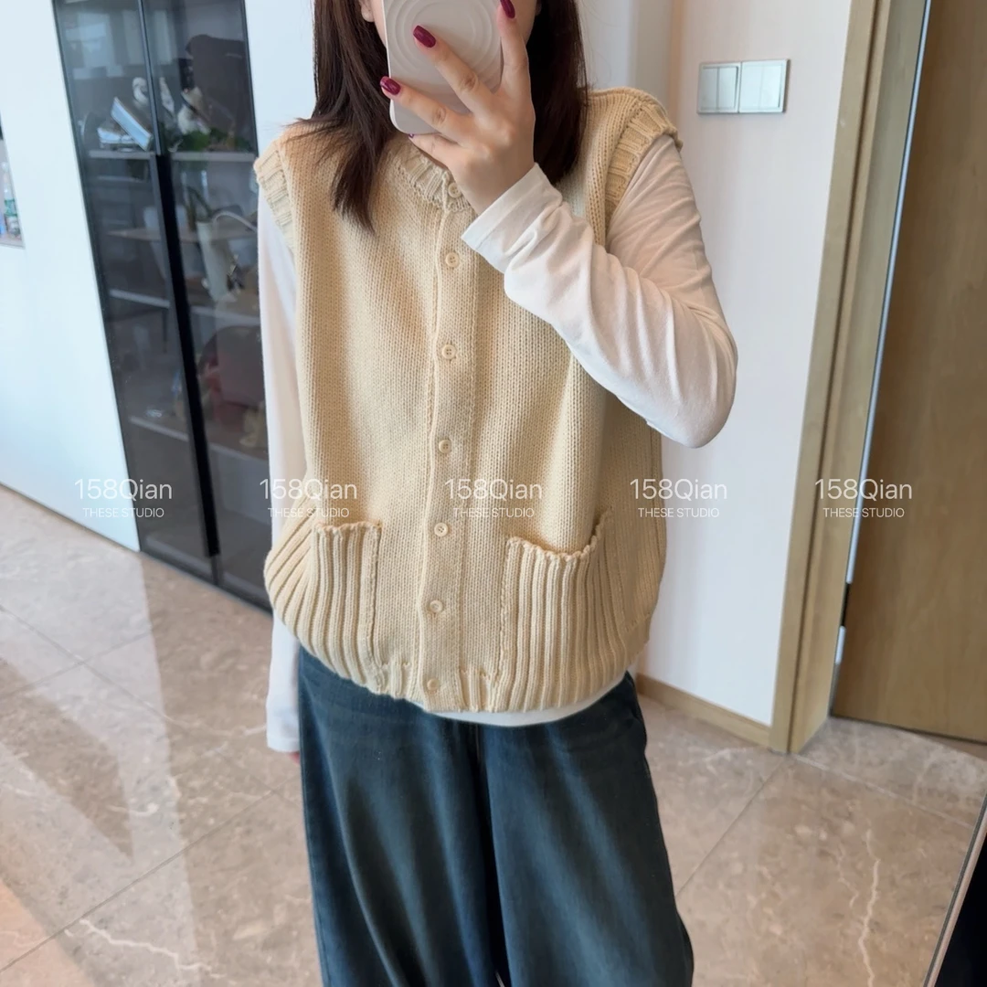 【布丁】北欧简约风 实穿软糯口袋针织马甲女秋季2024新款