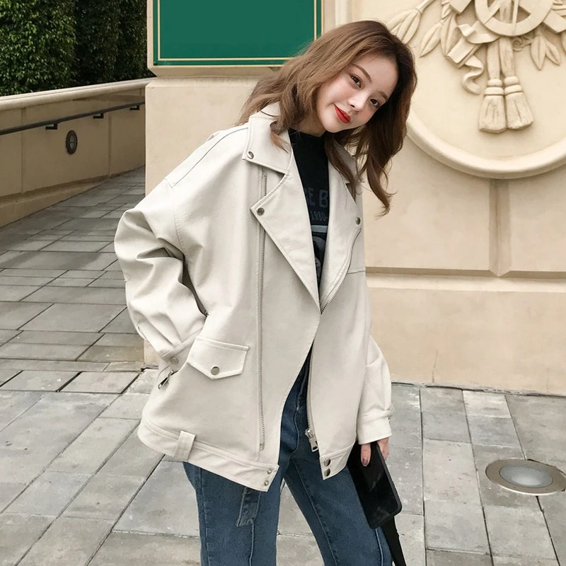 2025春季新款皮衣外套女宽松港风拉链机车服海宁皮夹克女外套上衣