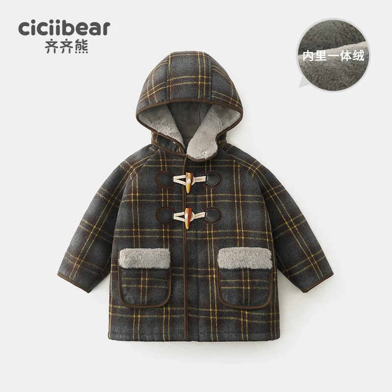 CICIIBEAR/齐齐熊宝宝毛呢外套冬季一体绒保暖加绒大衣Q101503