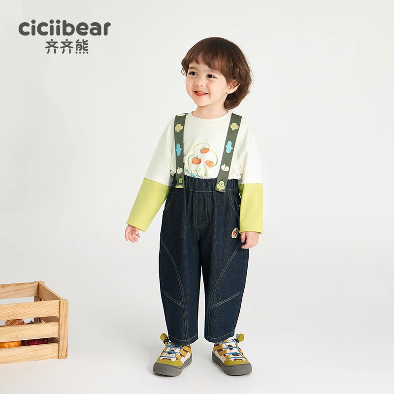 CICIIBEAR/齐齐熊[防褪色]背带裤春秋款儿童牛仔裤长裤Q102174