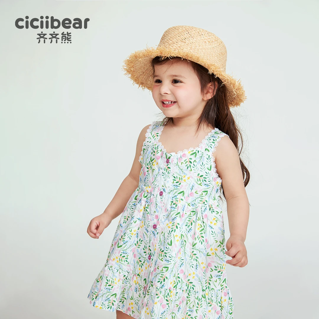 CICIIBEAR/齐齐熊女童连衣裙夏季纯棉吊带公主裙子碎花裙 Q101810