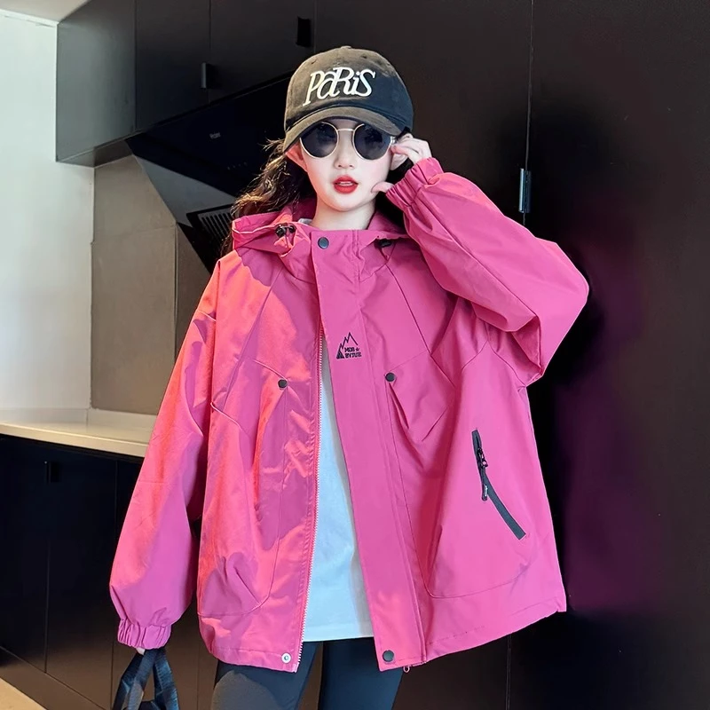 女童冲锋衣秋装2025新款儿童洋气早秋外套大童女孩春秋季连帽风衣