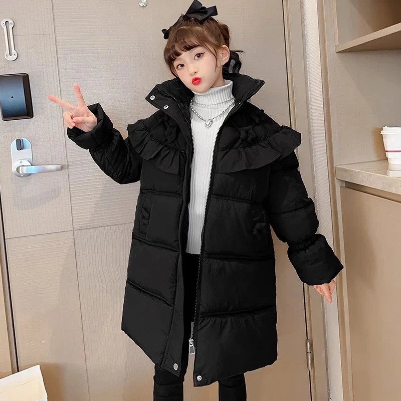 女童棉服2023冬季新款6-12岁女中大童洋气时髦中长款冬季加厚棉衣