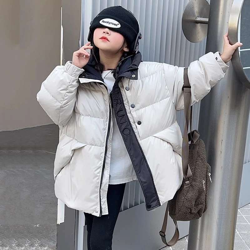 女童羽绒服2023新款韩版洋气加厚6-12岁15岁中大童冬季绣花外套潮