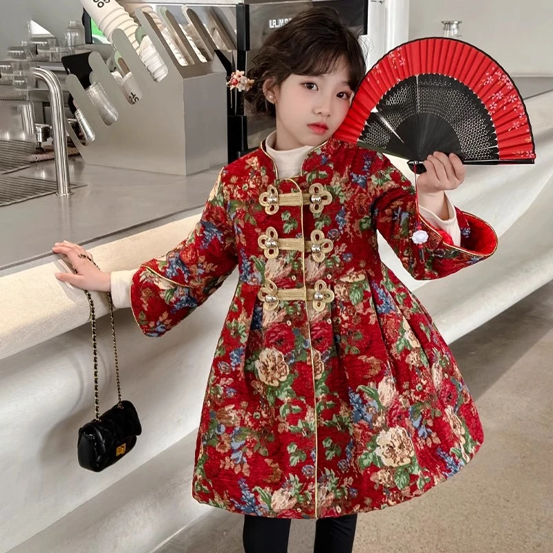 女童国风唐装拜年服洋气秋冬款公主裙2023儿童旗袍裙礼服中国风潮