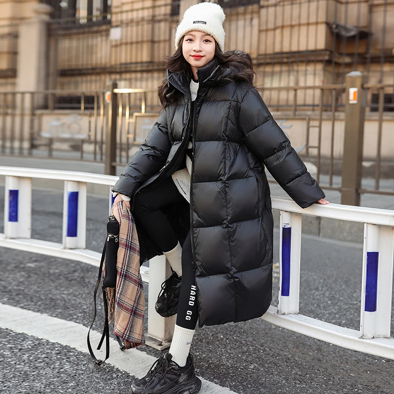女童长款羽绒服2023新款洋气冬季6-12岁15大童黑色白鸭绒过膝外套