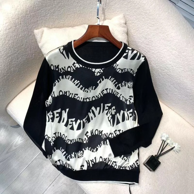 【2025春季新品】24006重磅真丝桑蚕丝印花时尚百搭显瘦套头长袖