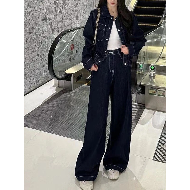 休闲港风复古牛仔套装女早秋新款高级感时尚外套三件套2024百搭