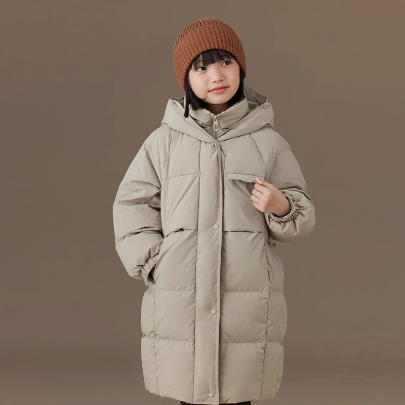 童英富世代2024新男女同款长款90白鸭绒儿童羽绒服中大童加厚外套