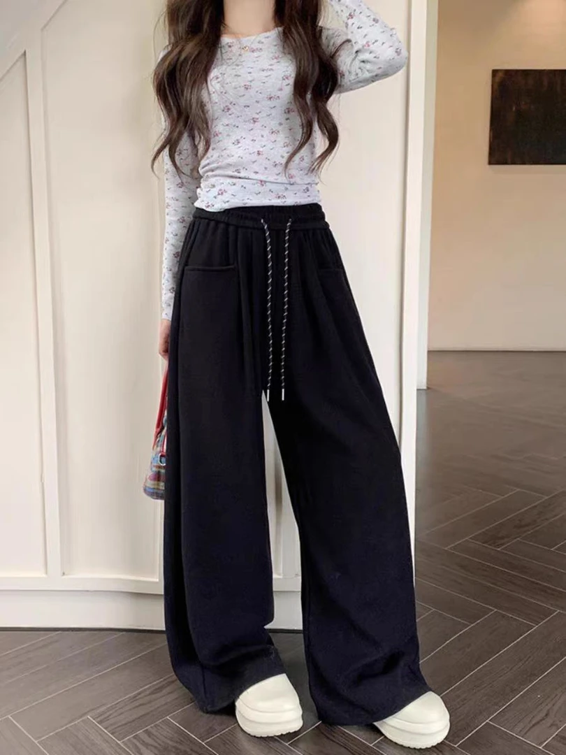 大码300斤垂感休闲裤卫裤女春秋新款宽松显瘦高腰百搭直筒阔腿裤