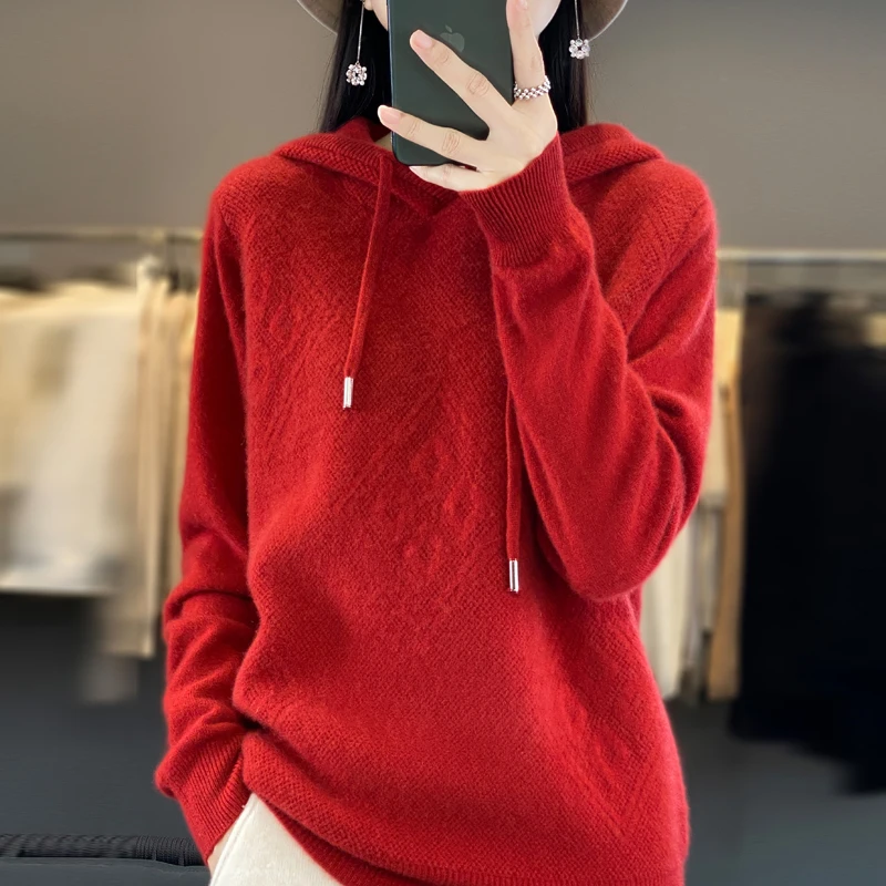 女装秋冬款安迪绒毛衣连帽衫气质纯色套头休闲时尚宽松上衣针织衫