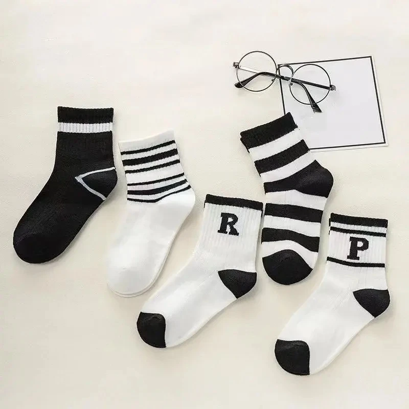 儿童运动袜秋冬中筒条纹字母袜中大童0-12岁男女童学生袜百搭
