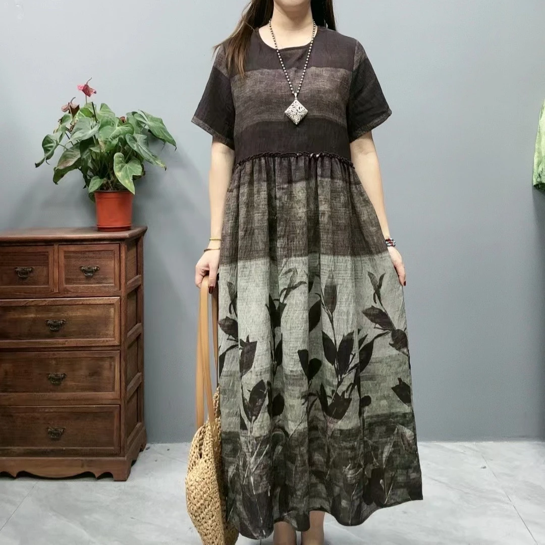 3150夏季新款渐变丁达尔穿搭时尚女士休闲长款女装连衣裙妈妈装