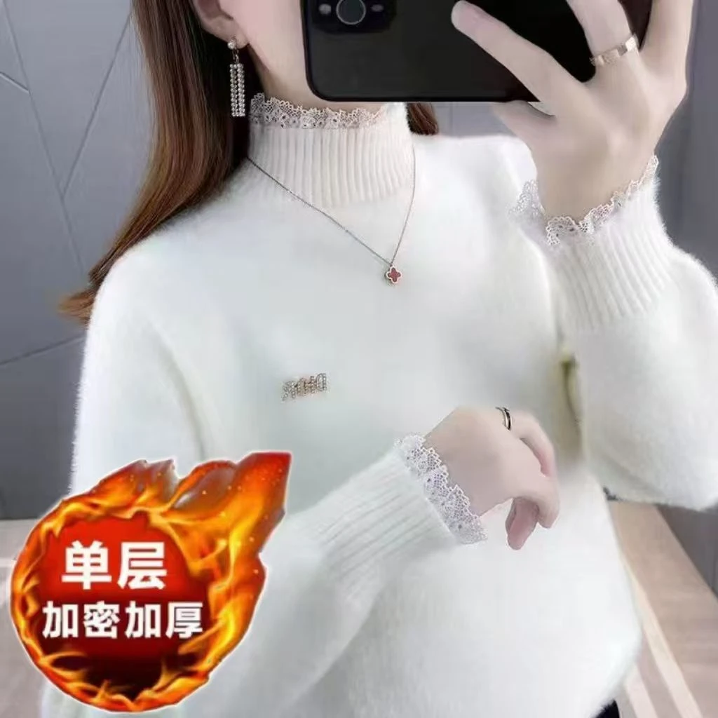 水貂绒毛衣女宽松加厚2025新款百搭秋冬女装半高领针织打底衫潮