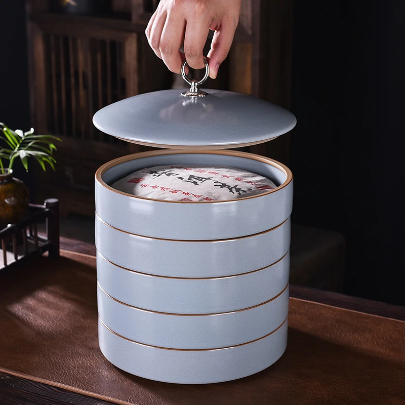 普洱茶饼罐大容量存茶罐茶盒七子茶饼收纳盒哥窑茶叶罐
