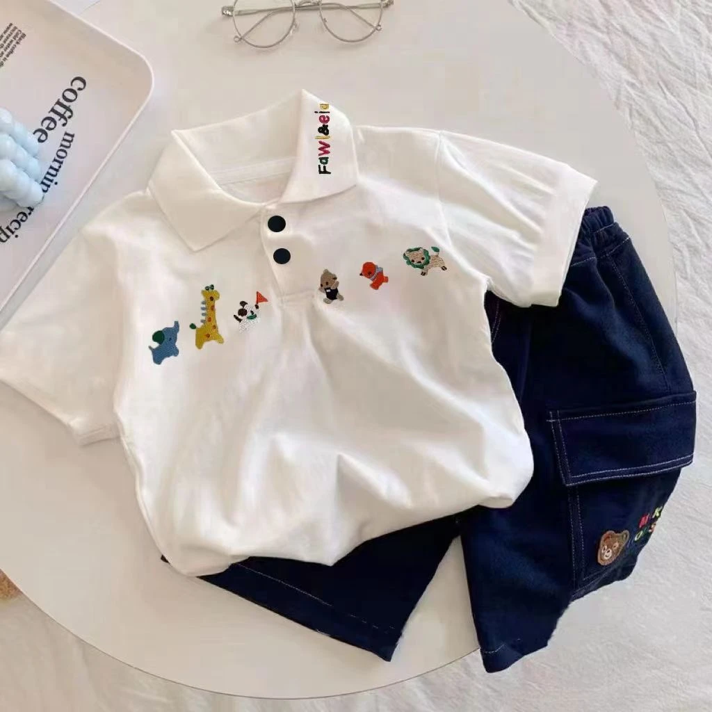 男童女童短袖POLO衫2024夏季新款宝宝可爱休闲百搭翻领薄款上衣潮
