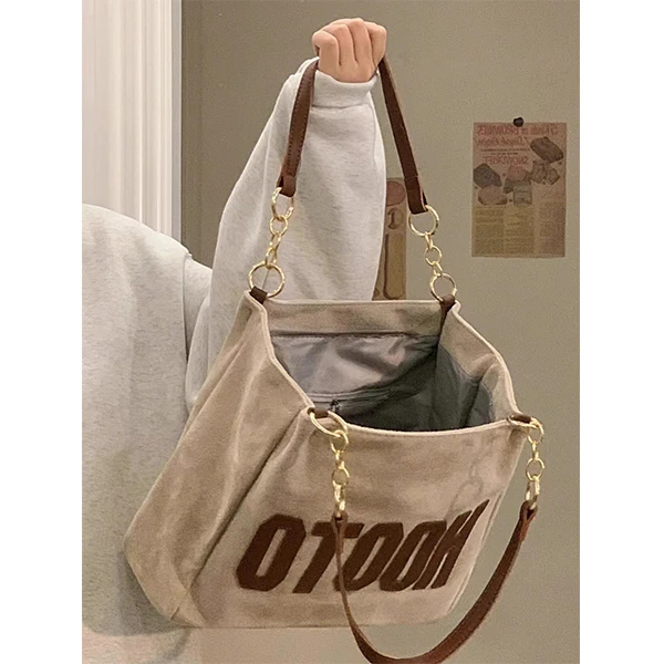 2025新款大学生上课单肩帆布包大包包女秋大容量高级感通勤托特包