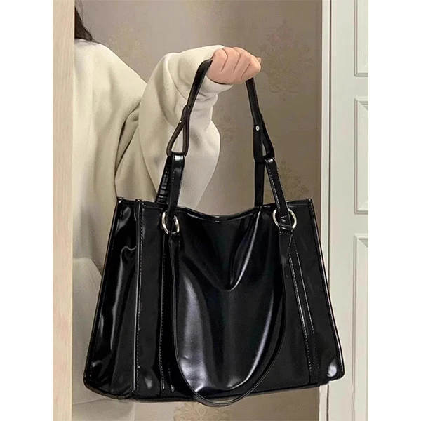 韩版复古软皮大容量手提电脑包大学生装书托特包上课通勤包斜跨包