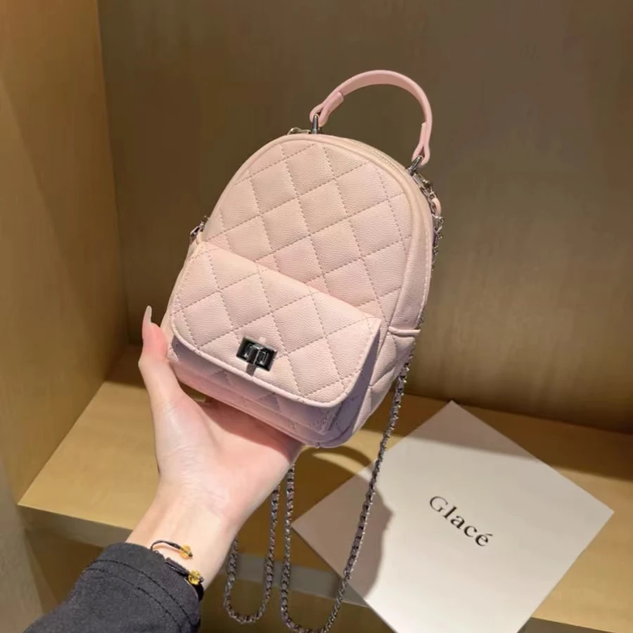 高级感小香风菱格迷你双肩包女新款时尚百搭双肩书包单肩旅行包潮