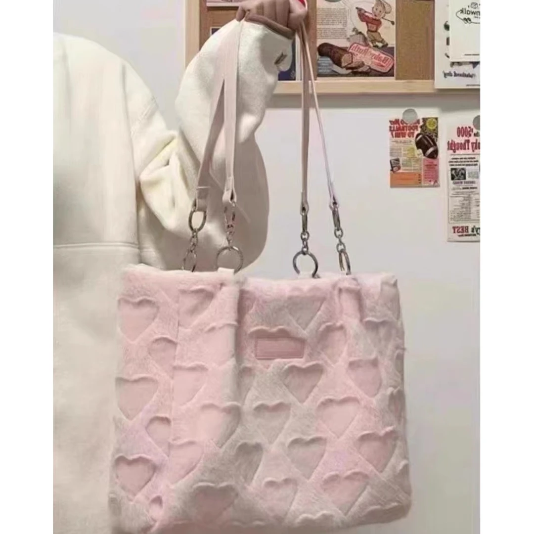 2025新款秋冬大容量毛绒包包女包时尚通勤单肩包毛毛包休闲托特包